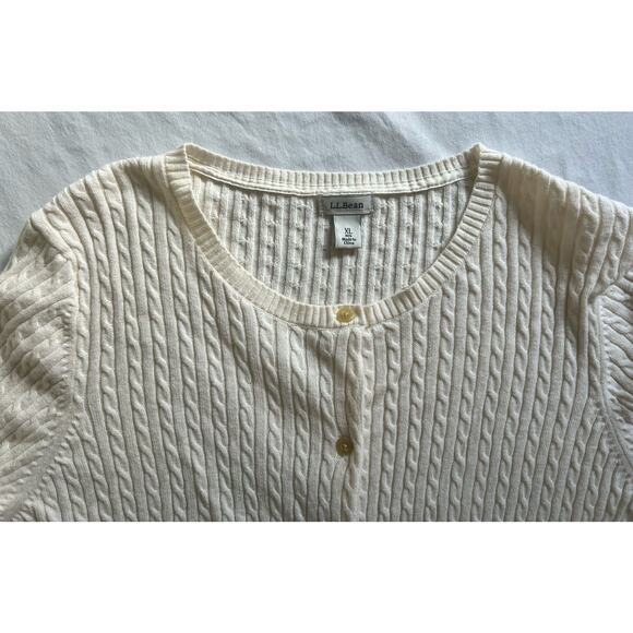 LL Bean Cable‎ Sweater Button Up Size XL Cotton Merino Wool Off White - Picture 5 of 12